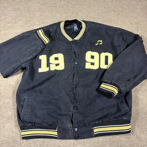 Vtg Tribord Varsity Jacket Mens XL Black 1990 Music Note Waterproof Snap Front